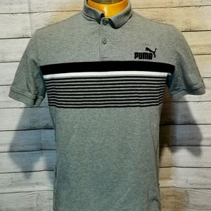 Puma Short Sleeve Grey Striped Medium Polo Shirt